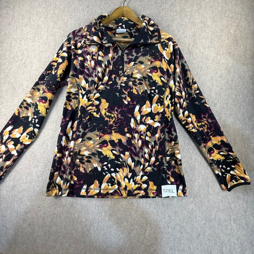 Columbia Womens Fleece Quarter Zip Pullover Large Abstract Floral Purple Orange